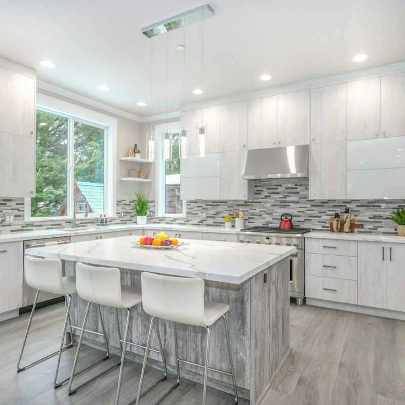 white and gray kitchen counter